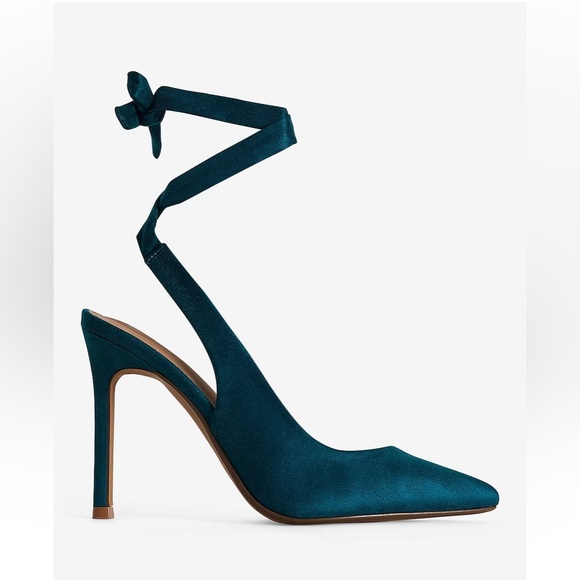 Express Woman’s Heels Green Pump Faux Suede Slingback - Picture 3 of 8